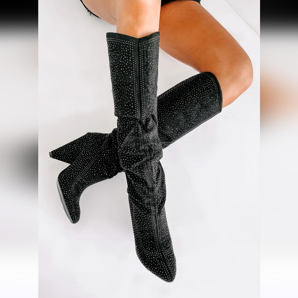 Summer Rio Black Rhinestone Slouch Knee High Boots NWT Size 7 - Picture 7 of 7